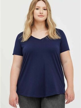 Torrid - Classic Fit Navy V-Neck Short Sleeve Tee Shirt, Size 2X, Cotton/Poly